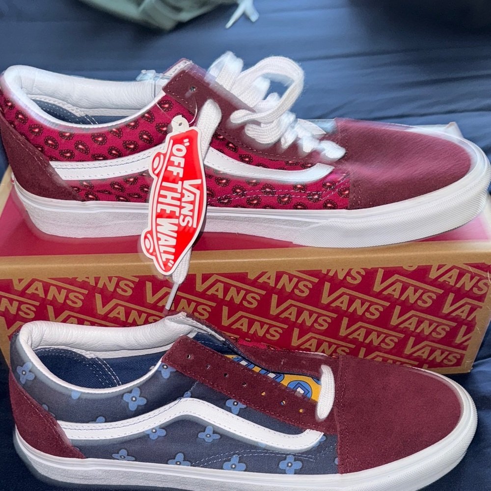 Vans Burgundy and Blue Floral Sneakers